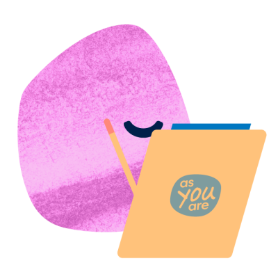 Pink Pebble People Icon for the Care Sidekick holding a clipboard with the As You Are logo